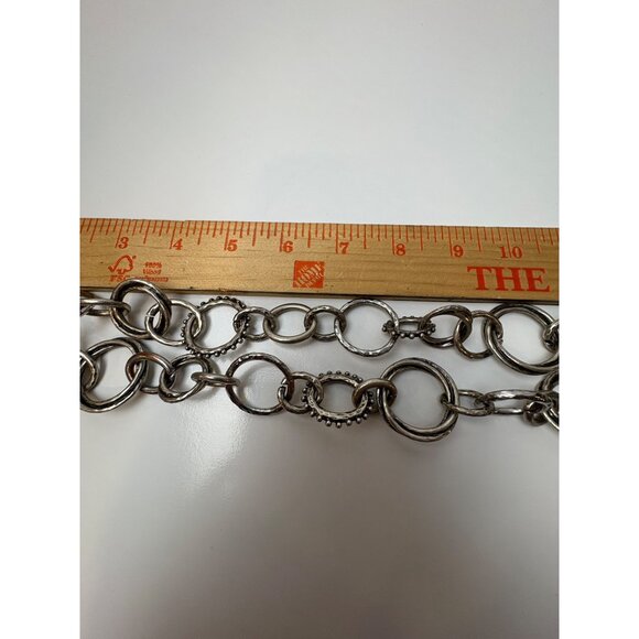 Chicos Silver-Tone Long Circle Link Necklace Textured Rings Lobster 40" Goth - Picture 4 of 5